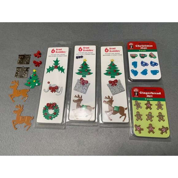 Christmas-Themed Brad Buddies & Hot Off The Press Brads Set - Picture 1 of 10